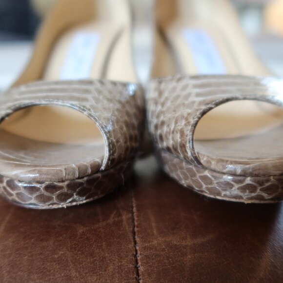$895 Jimmy Choo peep toe platform snakeskin pumps in grey/green 36 1/2 ITALY - Picture 6 of 15